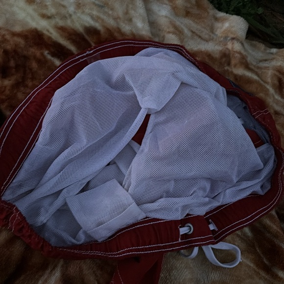 Merona Red Stripes Swim Trunks Swimwear Mesh Lining Elastic Drawstring XXL 44/46 - Picture 2 of 16